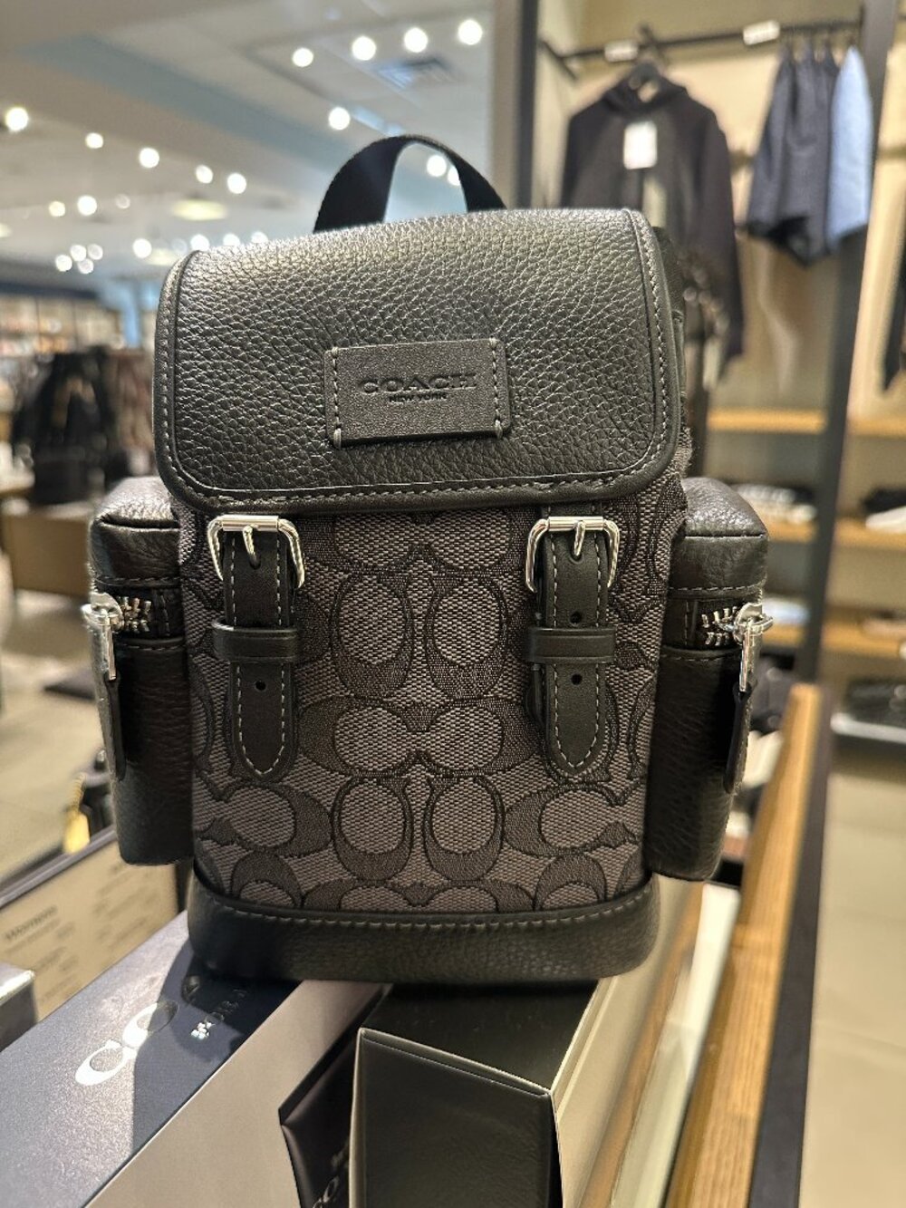 NWT! Coach CBF64 Sprint Sling Pack In Signature Jacquard Silver/Charcoal/Black